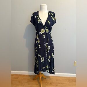 Free People Lost In You Women’s XS Floral Hi Low Midi Wrap Button Down Blue NWT
